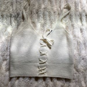 Cream Lace Up Sweater Crop Top